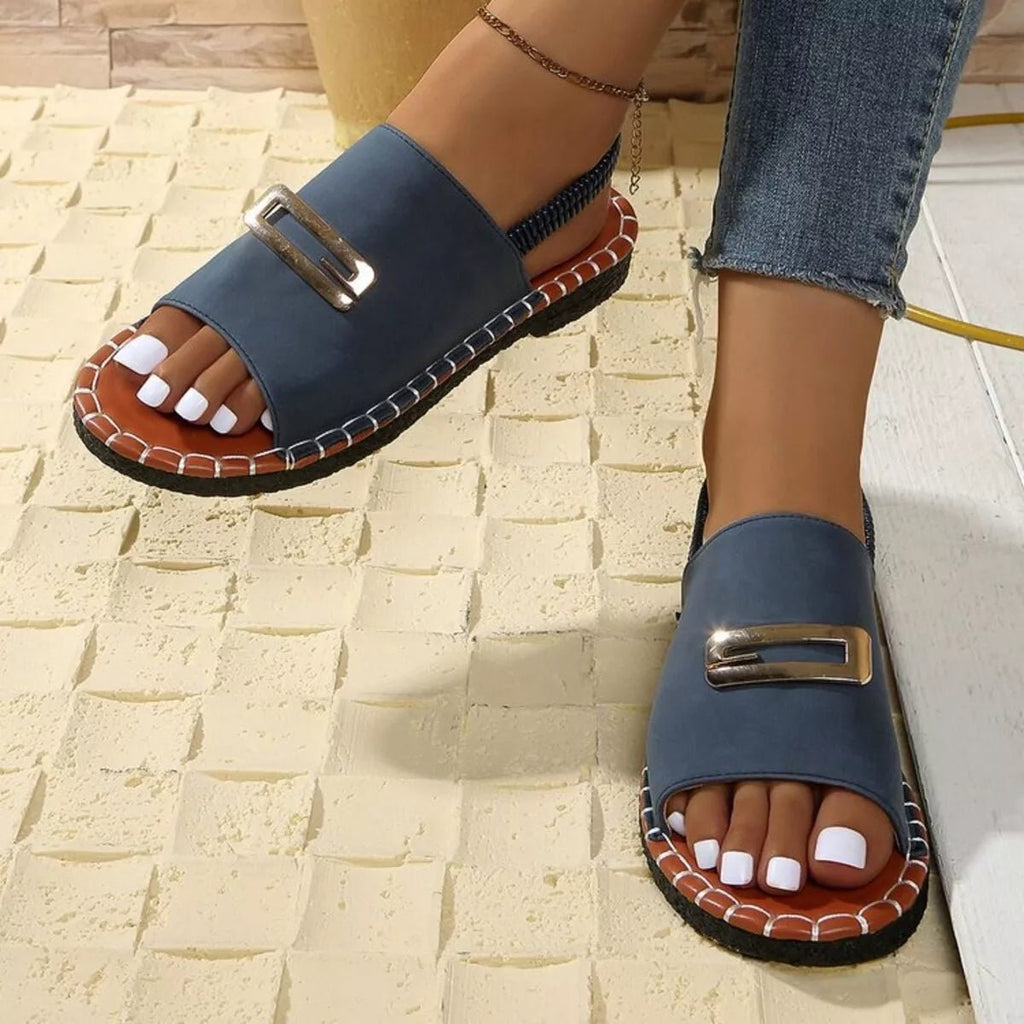 Women's elegant open toe low heel sandals made of comfortable PU leather, featuring a stylish design and ankle strap.