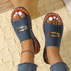 Women's elegant open-toe low heel sandals made of comfortable PU leather, featuring a stylish design and open toe style.