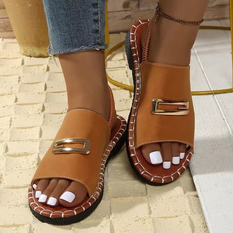 Women's elegant open toe low heel sandals made of comfortable PU leather, stylish footwear by Trendsi.