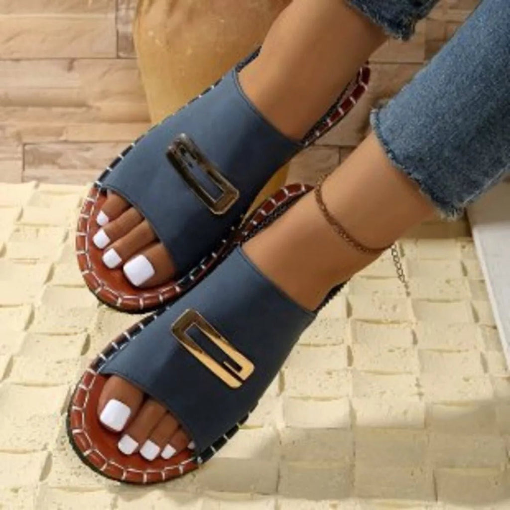 Women's open-toe low heel sandals by Trendsi featuring comfortable PU leather straps and elegant design.