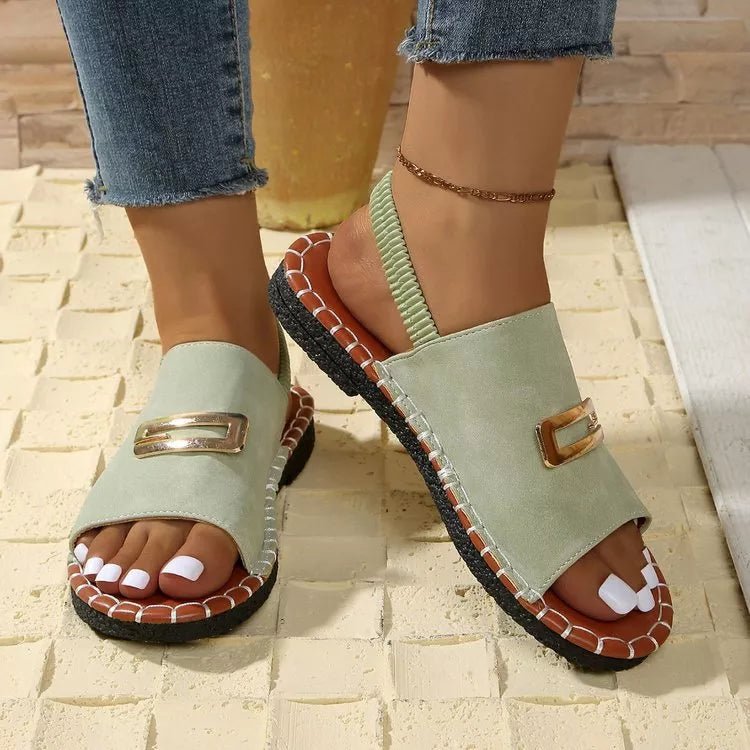 Women's open-toe low heel sandals made of comfortable PU leather, featuring an elegant design and stylish footwear from Trendsi.