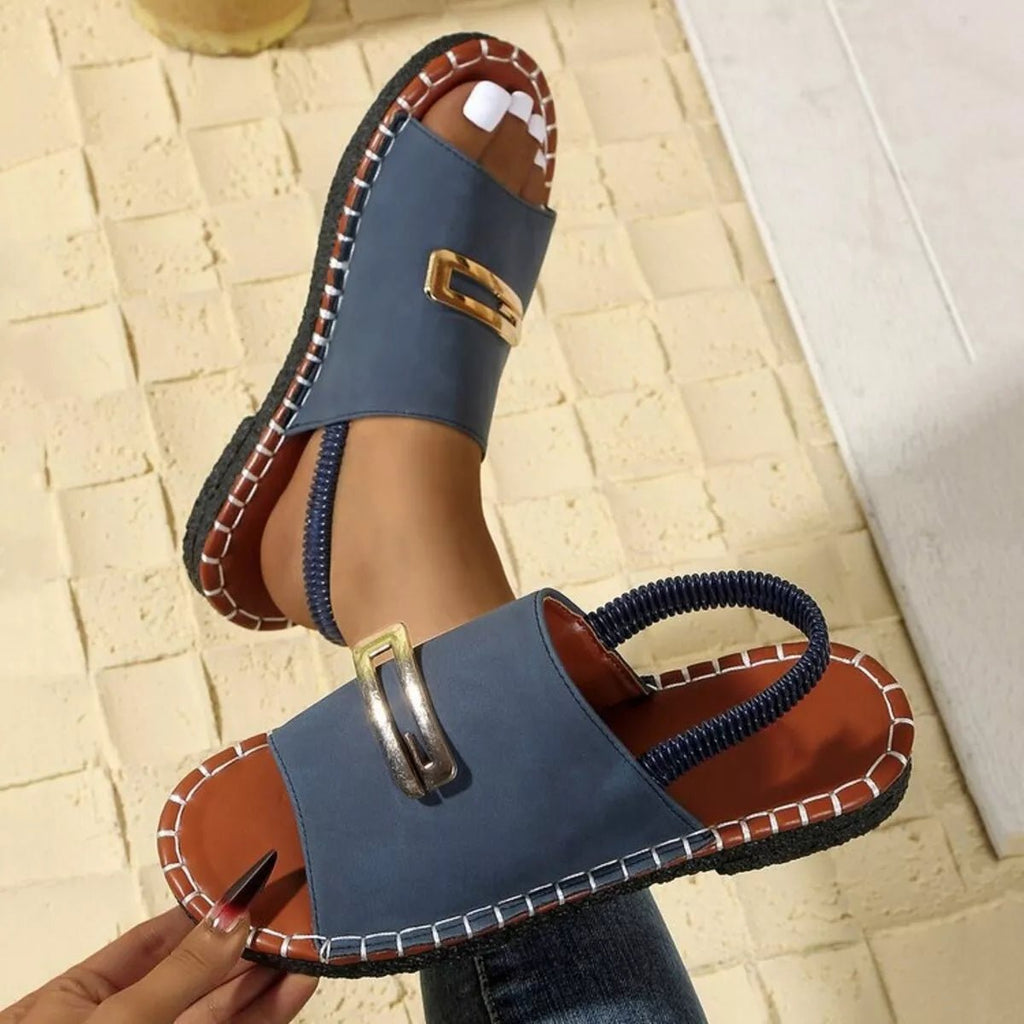 Women's elegant open-toe low heel sandals by Trendsi, made of comfortable PU leather with stylish, breathable design.