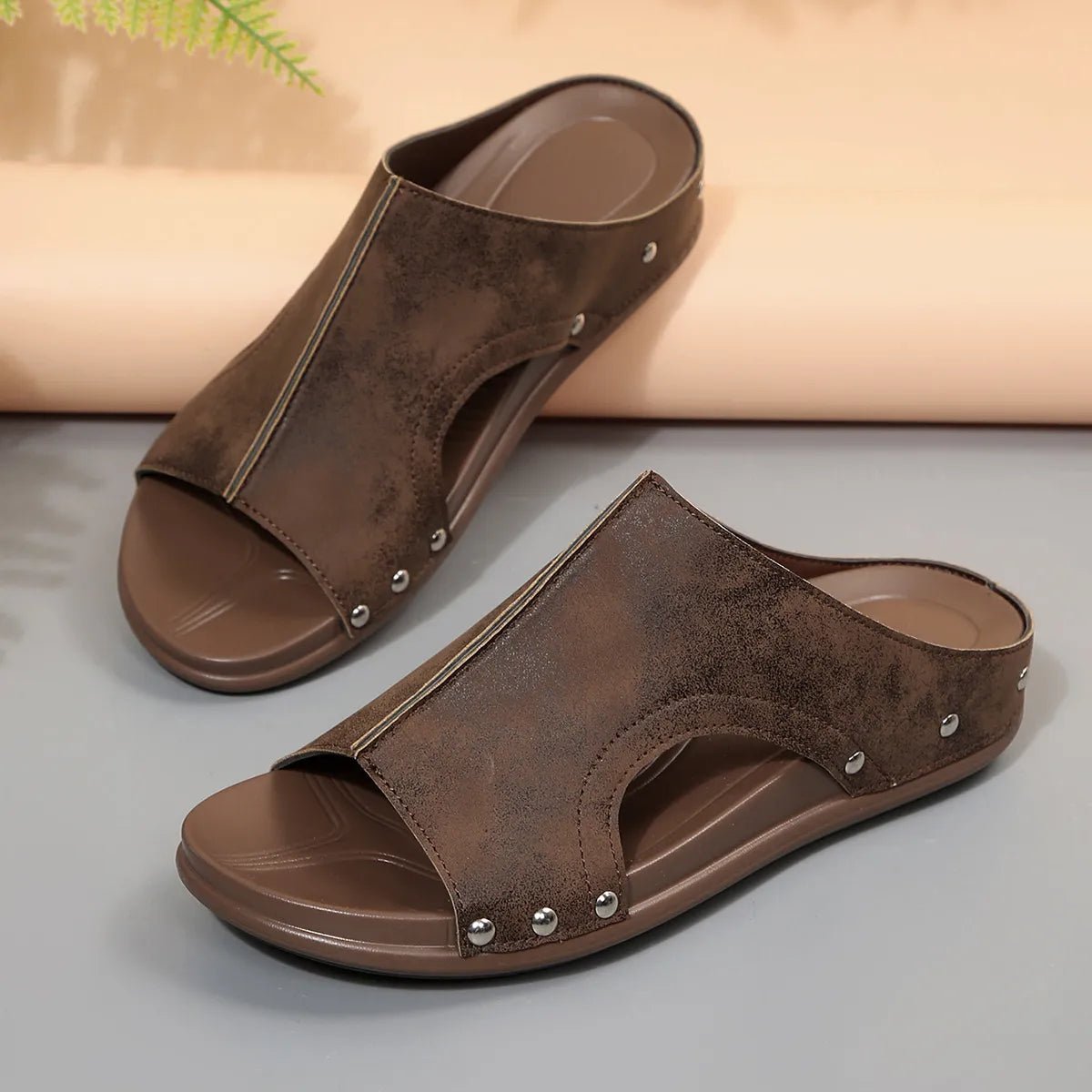 Women's comfortable faux leather open toe wedge sandals by Plush Fashion Hub, featuring stylish design and supportive heel.