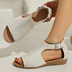 Women's rhinestone-embellished open toe wedge sandals with comfortable low heels, stylish shoe by Trendsi.