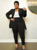 Plus size women's matching two-piece outfit set featuring a stylish top and pants, designed for comfortable plus size fashion.
