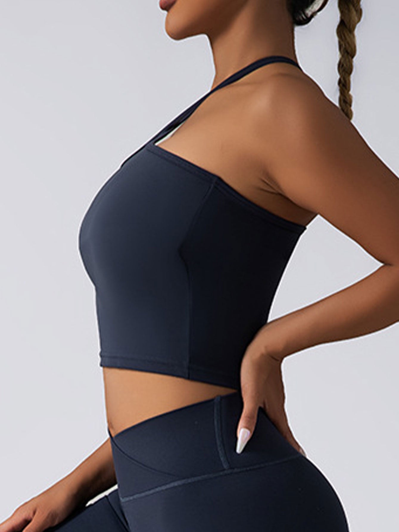 Plush Fashion Hub padded crop top push-up sports bra, seamless and supportive gym tank for women, ideal for activewear workouts.