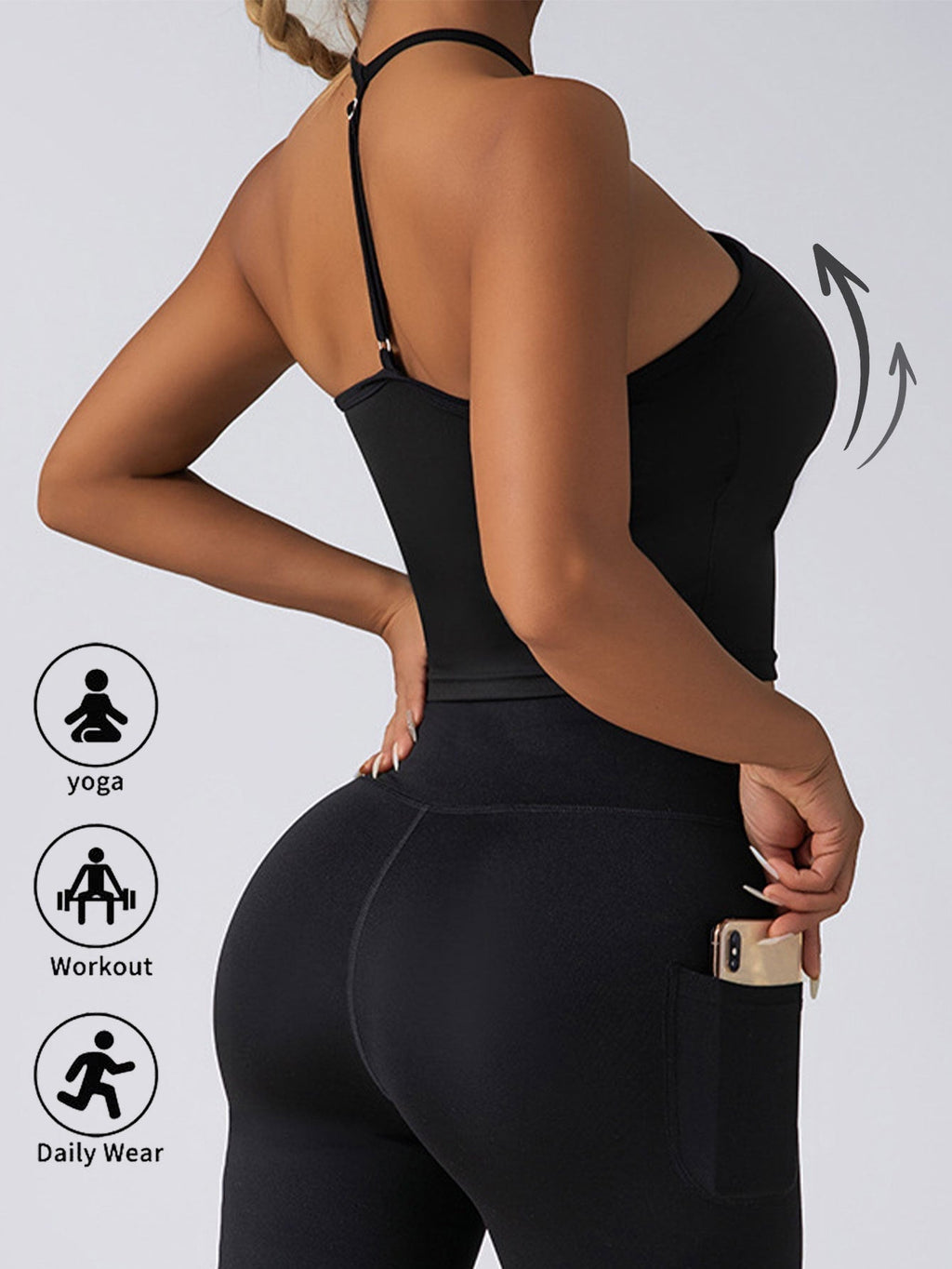 Plush Fashion Hub padded crop top push-up sports bra, seamless supportive gym tank for women, designed for activewear and fitness.