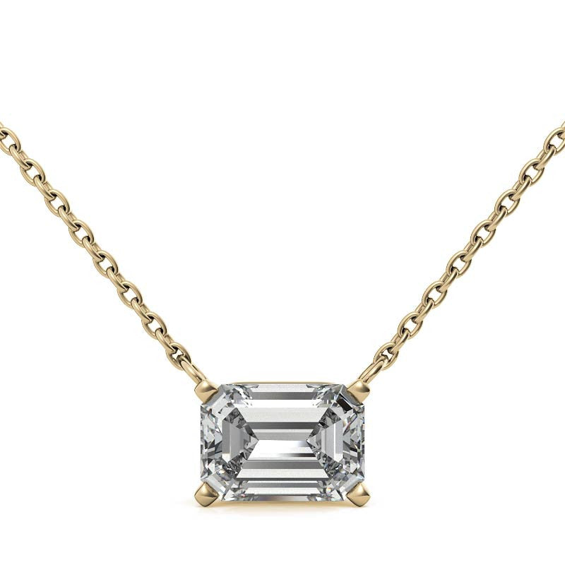 3.00 CTW AGI Certified Lab-Grown Emerald-Cut Diamond Solitaire Pendant in Choice Of 14K White or Yellow Gold-5