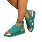 Women's platform ankle strap comfort sandals by Trendsi, featuring faux leather material and casual style with supportive sole.