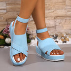 Women's platform ankle strap comfort sandals by Trendsi, featuring faux leather, casual style, and supportive ankle straps.