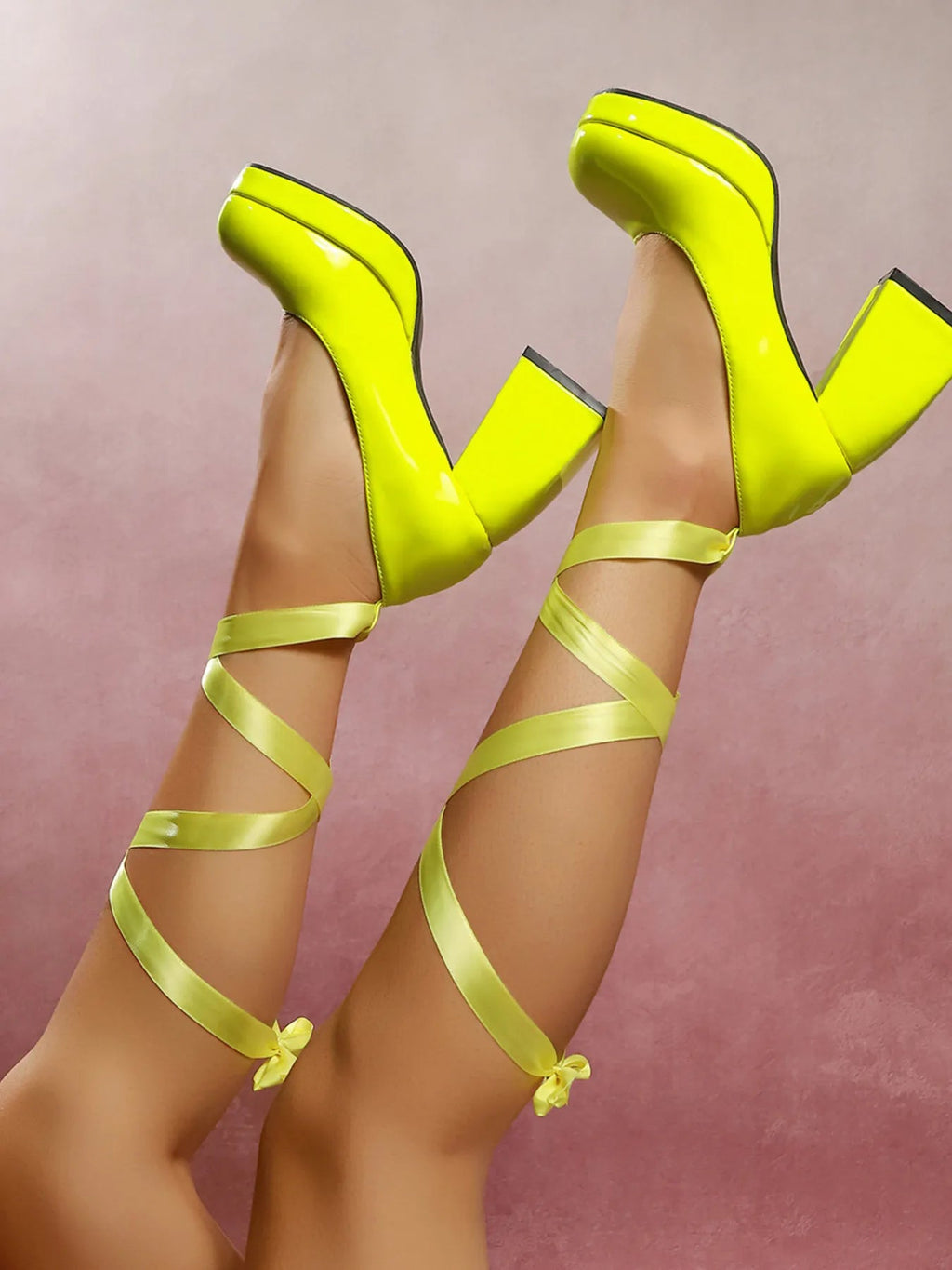 Women's platform block heel pumps with adjustable ankle wrap straps, stylish shoe by Trendsi featuring a bold heel and sleek design.