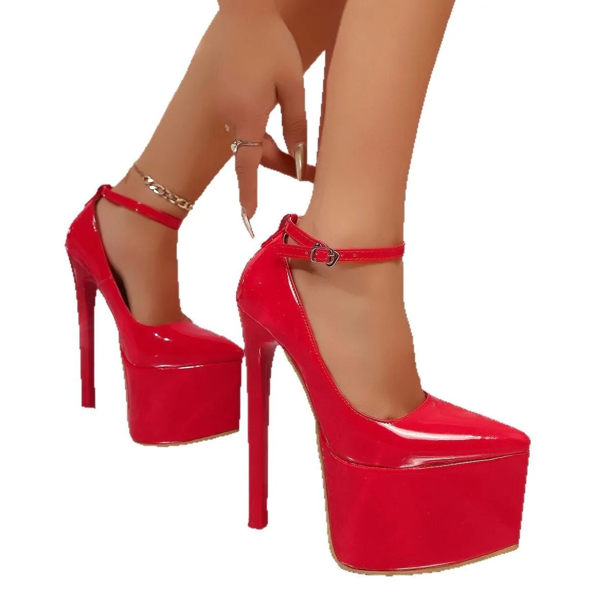 Women's faux leather platform high heel pumps featuring elegant stilettos, stylish and sophisticated footwear by Trendsi.