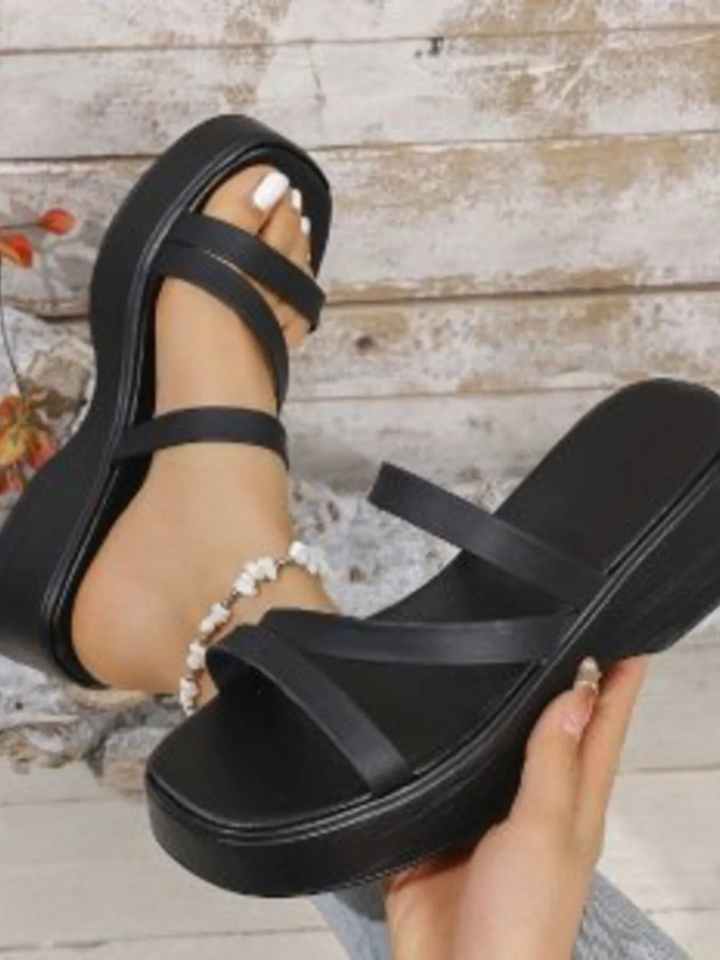 Women's open-toe platform mid-heel sandals by Trendsi, featuring comfortable summer footwear with stylish design and supportive sole.