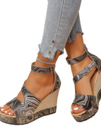 Women's faux leather platform wedge sandals with ankle strap, trendy and stylish for casual and dressy outfits.