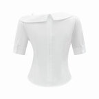 Bella Mia white short sleeve shirt with pleated design, slim fit summer top, perfect for casual and dressy occasions.