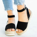 Plus size women's leopard print casual sandals with thick soles, round toes, and belt buckle detail from Plush Fashion Hub.