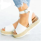 Plus size women's leopard print casual sandals with thick soles, round toe, and belt buckle from Plush Fashion Hub.