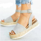 Plus size women's thick sole leopard print casual sandals with round toe and belt buckle from Plush Fashion Hub.