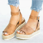 Plus size women's leopard print casual sandals with thick soles, round toe, and belt buckle detail by Plush Fashion Hub