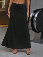 Elegant satin skirt by Bella Mia featuring lace-up design, suitable for spring and autumn, long and stylish for women.