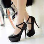 Women’s waterproof platform high heels with round toe from Trendy Attic Store01, featuring a stylish design and sturdy sole.