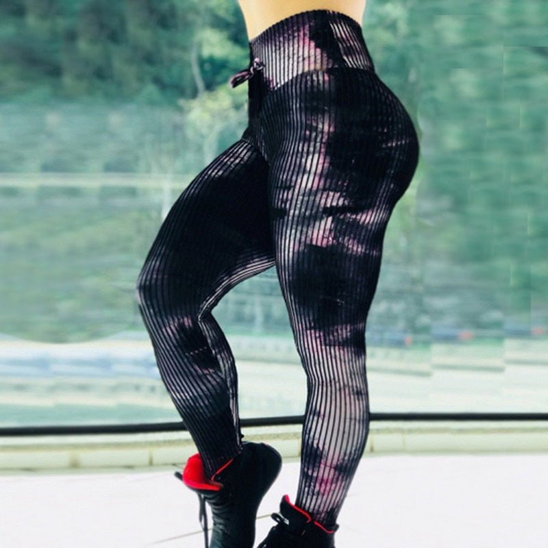 Printed high-waist leggings from Plush Fashion Hub, featuring a stretchy, stylish design ideal for casual and workout wear.