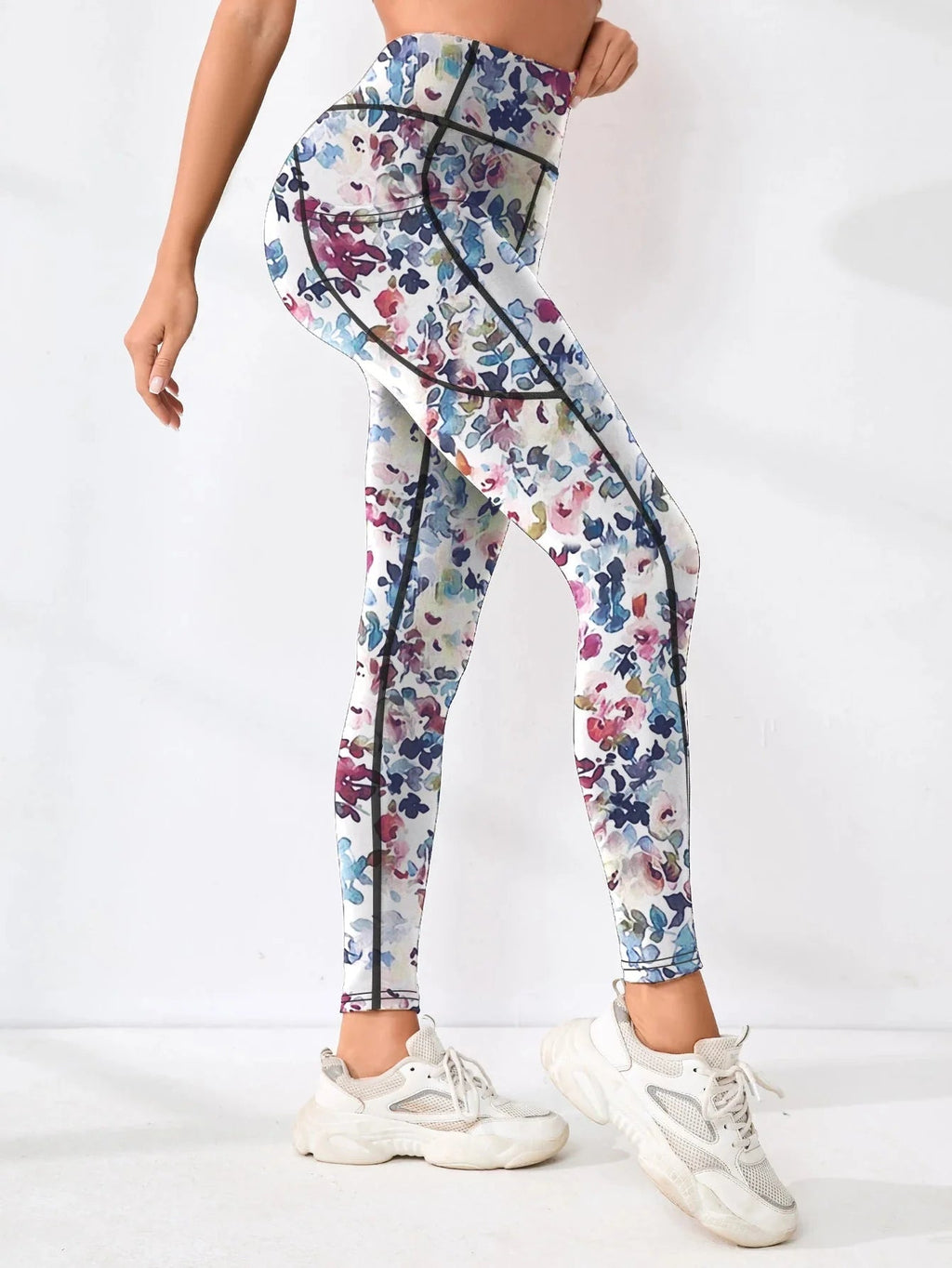 Women’s printed high-waist pocket fitness leggings by FitiqueFit, featuring a stylish design and comfortable stretch fabric.