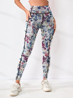 Printed high-waist fitness leggings for women with pockets by FitiqueFit, showcasing a colorful, stylish design and comfortable fit.