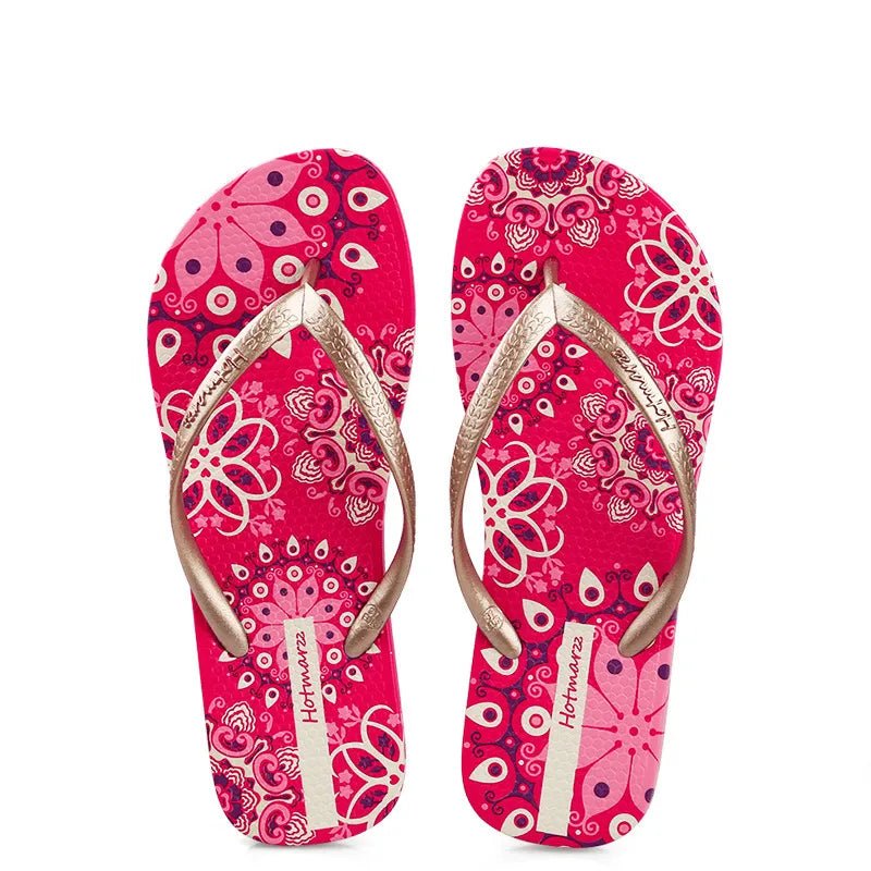 Women's printed summer toe post sandals by Trendsi, lightweight beach slides with colorful pattern and comfortable design.