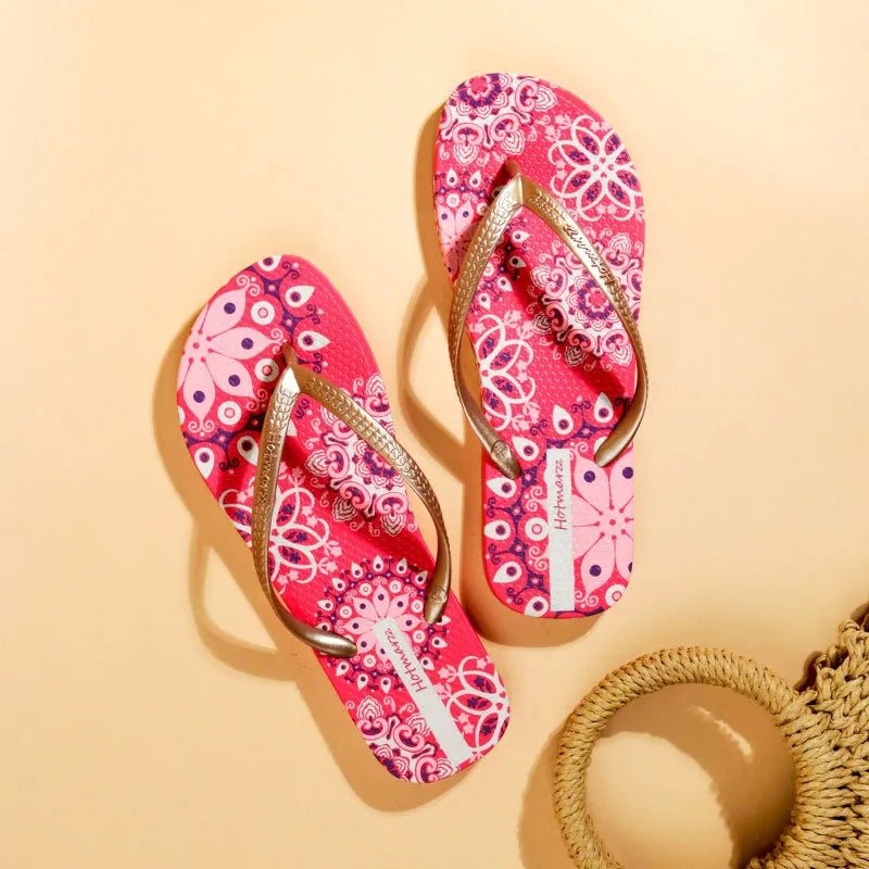 Women's printed summer toe post sandals by Trendsi, lightweight beach slides with colorful print and comfortable design.