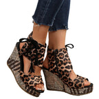 Printed wedge platform sandals by Plush Fashion Hub featuring a chic high heel design for summer footwear.