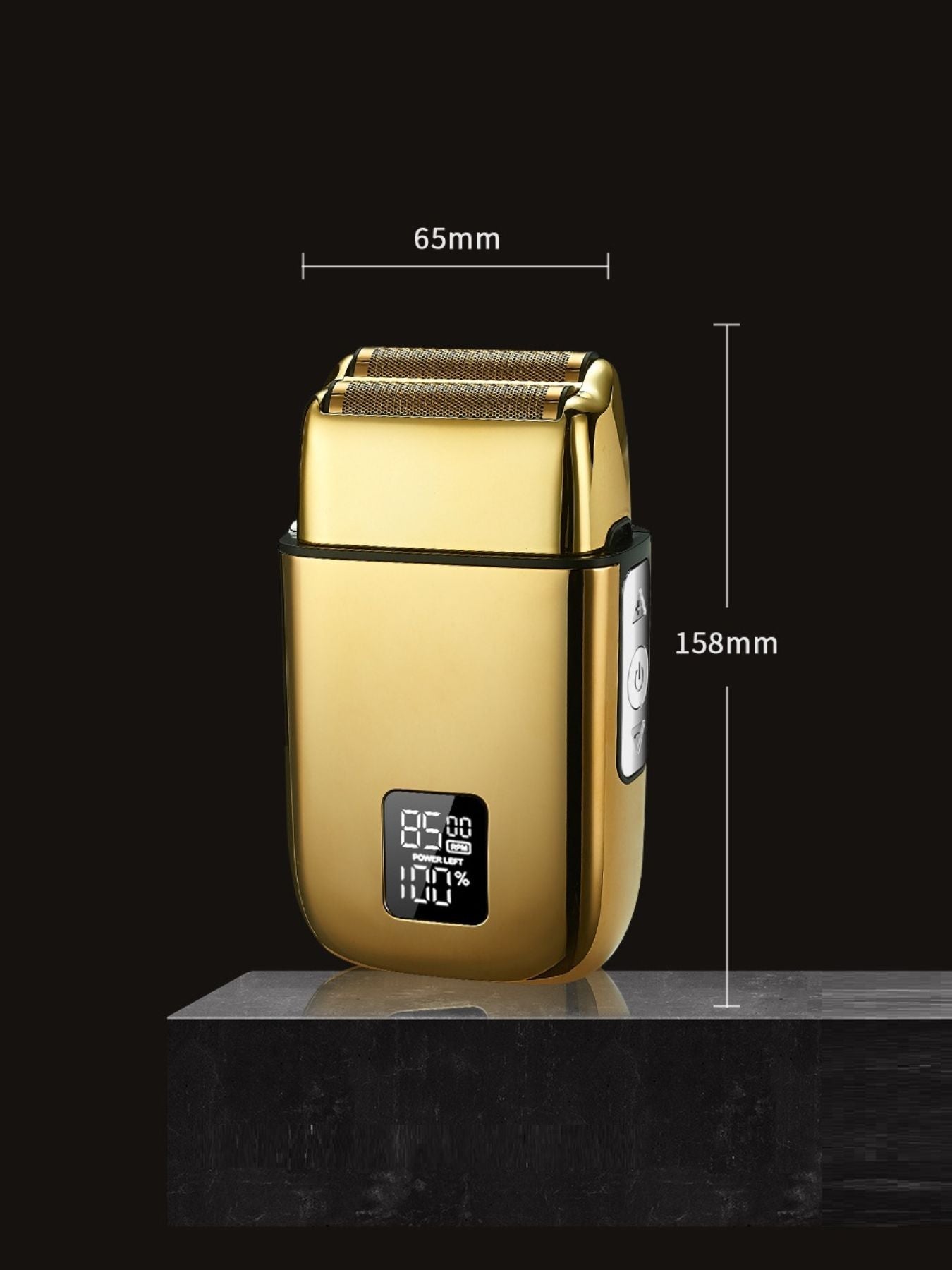 Rechargeable electric foil shaver with digital display, designed for professional grooming and precise shaving.