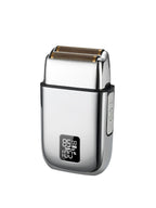 Rechargeable electric foil shaver with digital display, designed for professional grooming and precision shaving.