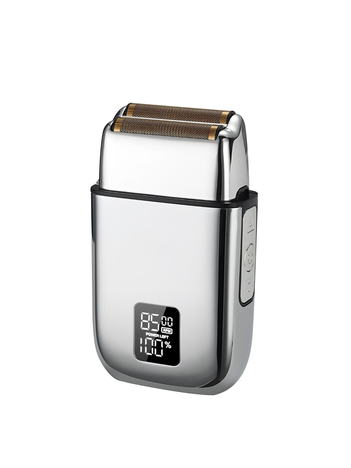 Rechargeable electric foil shaver with digital display, designed for professional grooming and precision shaving.