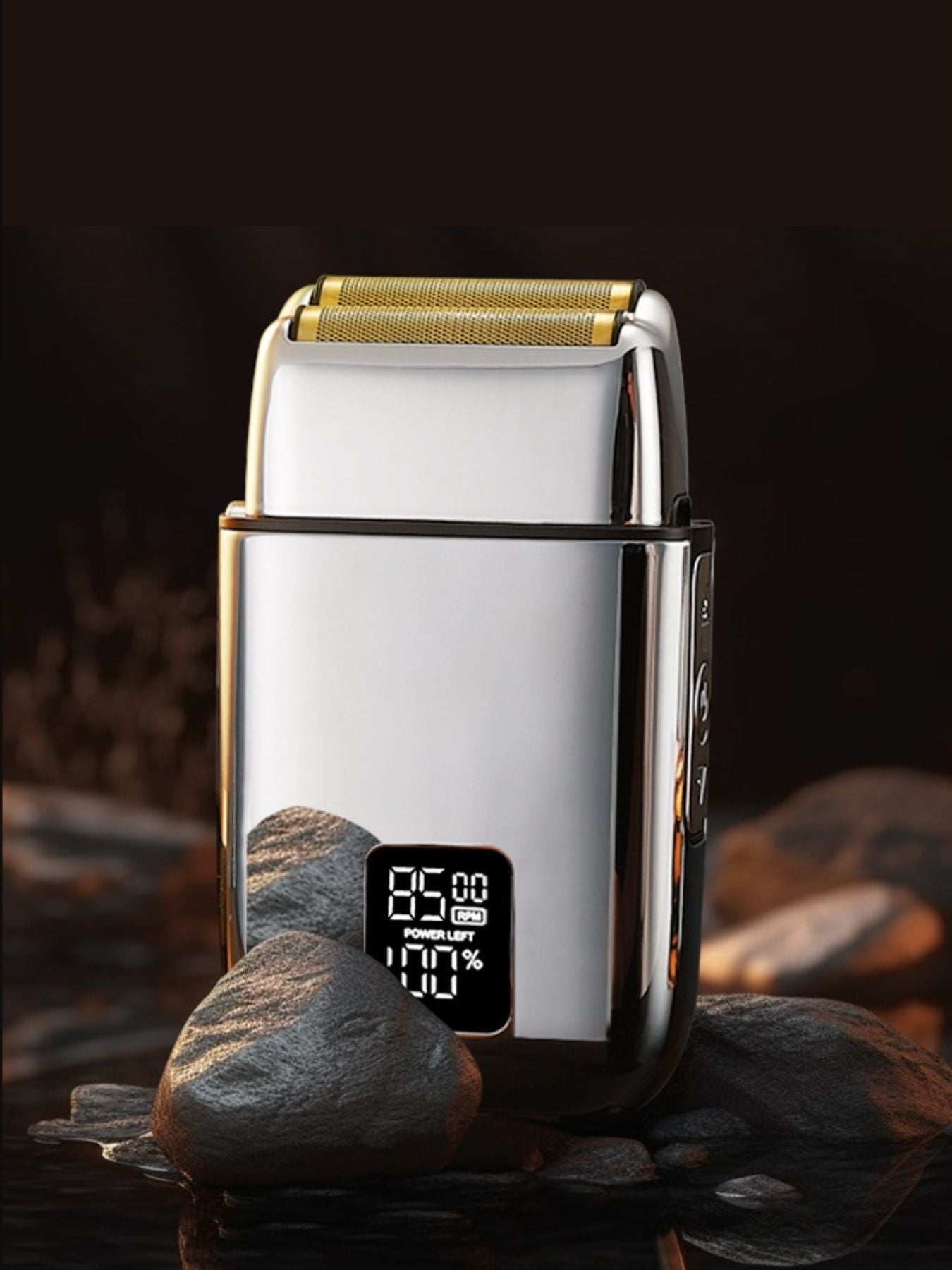 Rechargeable electric foil shaver with digital display, designed for smooth shaving and precision grooming.