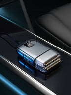 Rechargeable electric foil shaver with digital display, ideal for professional grooming and precision shaving.