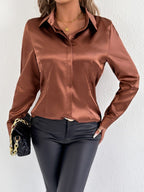 Real Shot Women Clothing Satin Summer Satin Shirt Women Satin Artificial Silk Shirt - Plush Fashion Hub