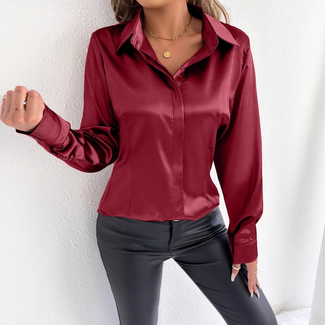 Real Shot Women Clothing Satin Summer Satin Shirt Women Satin Artificial Silk Shirt - Plush Fashion Hub