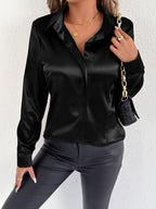 Real Shot Women Clothing Satin Summer Satin Shirt Women Satin Artificial Silk Shirt - Plush Fashion Hub