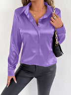 Real Shot Women Clothing Satin Summer Satin Shirt Women Satin Artificial Silk Shirt - Plush Fashion Hub