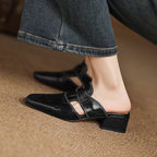 Retro closed-toe half slippers for women, low heel summer sandals by Plush Fashion Hub, with comfortable slip-on design.