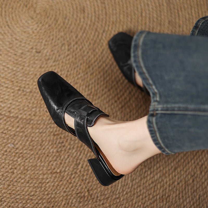 Retro closed-toe half slippers for women, low heel summer sandals by Plush Fashion Hub, featuring a stylish and comfortable design.