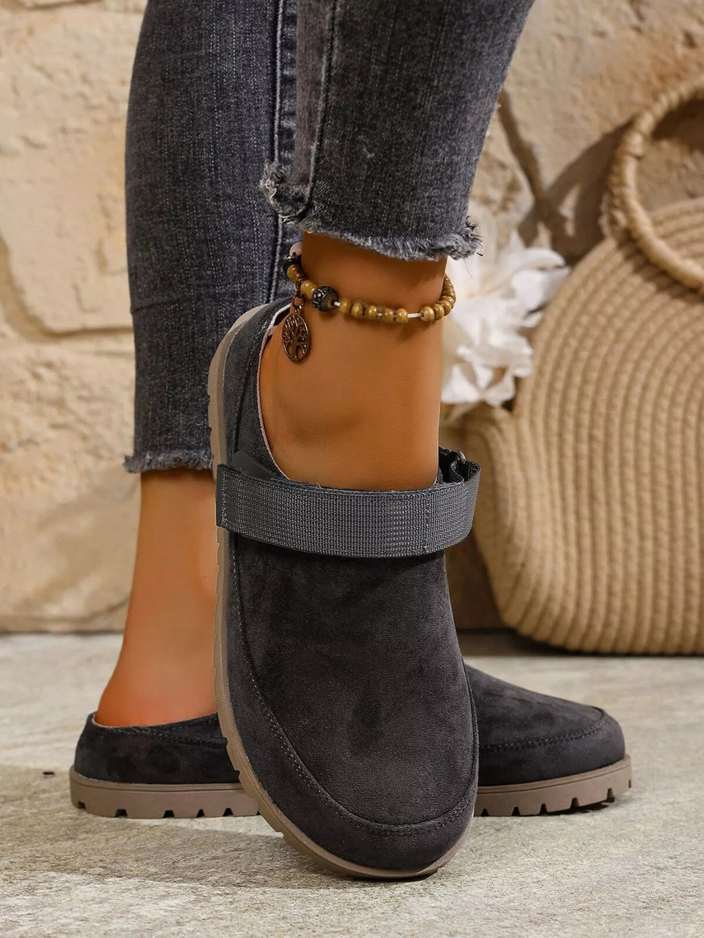 Women's round toe slip-on casual flats by Trendsi, made of comfortable faux leather, perfect for everyday wear.