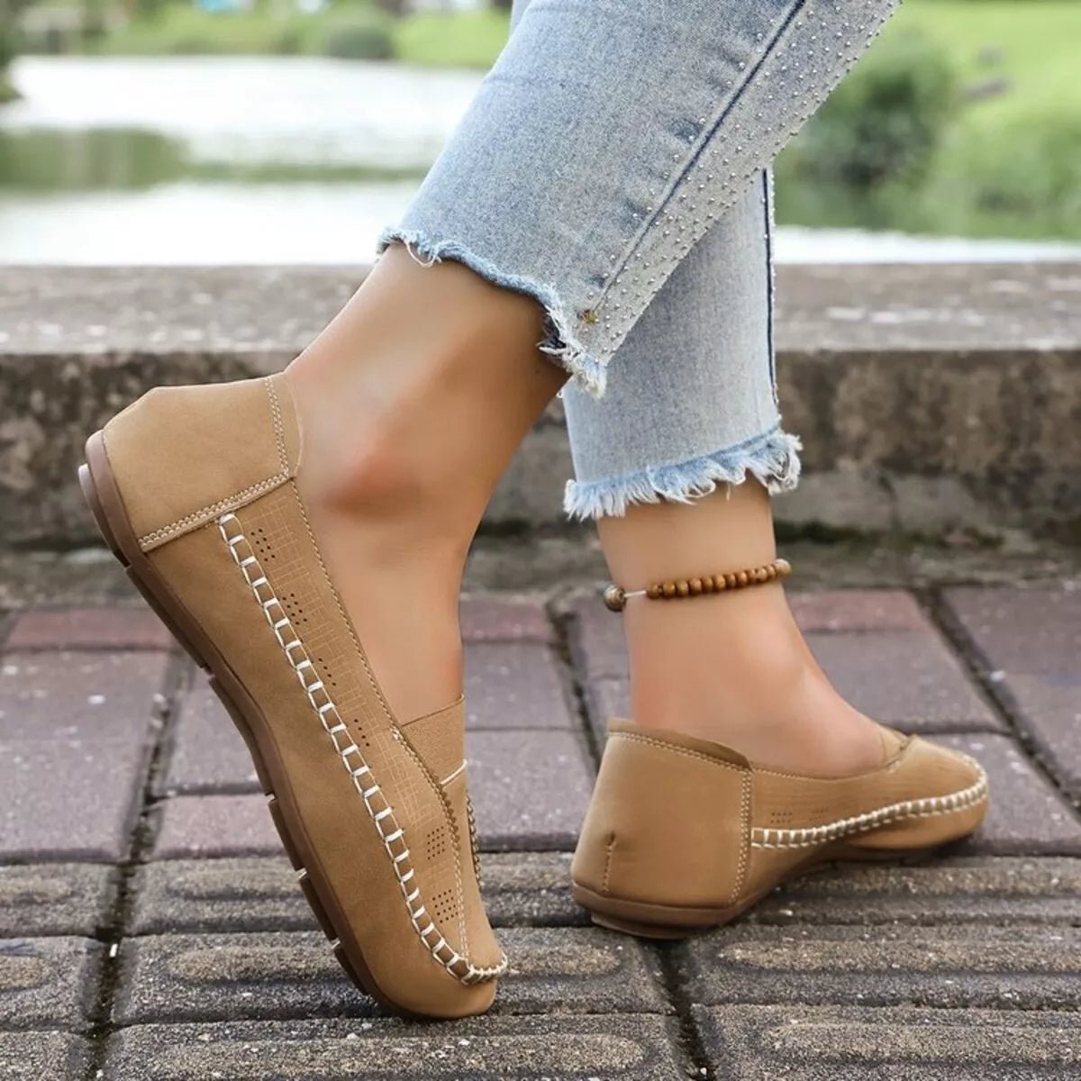 Women's breathable mesh slip-on flats with round toes, comfortable walking shoes by Trendsi.