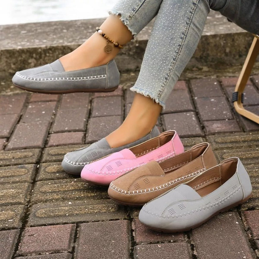 Women's breathable mesh slip-on flats with round toe, comfortable walking shoes by Trendsi, ideal for casual and everyday wear.