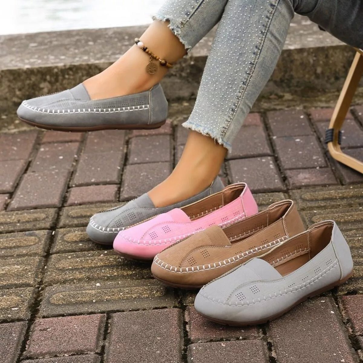 Women's breathable mesh slip-on flats with round toe, comfortable walking shoes by Trendsi, ideal for casual and everyday wear.