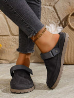 Women's round toe slip-on casual flats made of faux leather, featuring a comfortable and stylish design from Trendsi.