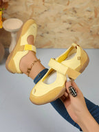 Women's faux leather and suede round toe loafers with Velcro strap, stylish and comfortable shoes from Trendsi.