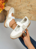 Women's faux leather and suede round toe loafers with Velcro strap, trendy slip-on shoe by Trendsi