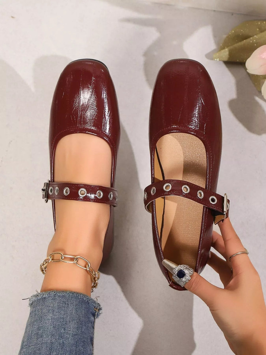 Classic round toe Mary Jane loafers in premium PU leather featuring a sleek design and comfortable fit.